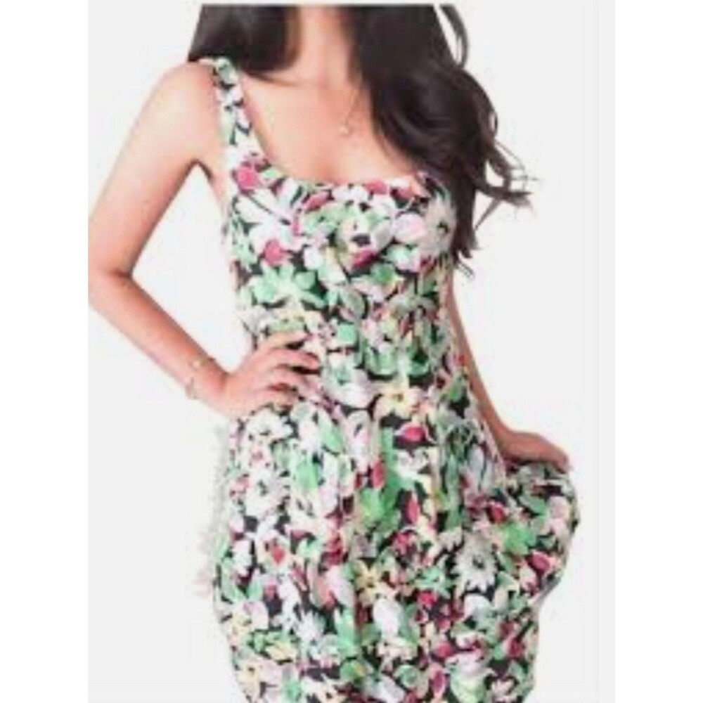 Moulinette Soeurs Anthropologie Floral Mini Dress with Green, Pink & Yellow